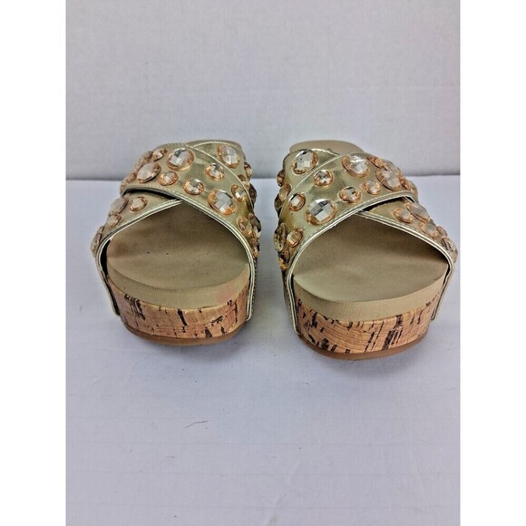 Womens Kenneth Cole Reaction Sandles with Gold Jewels & Cork Wedge 7M 2in Heels. - Picture 1 of 8
